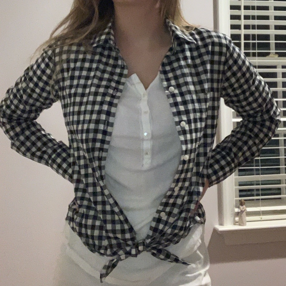 US XS jcrew black and white checkered button down